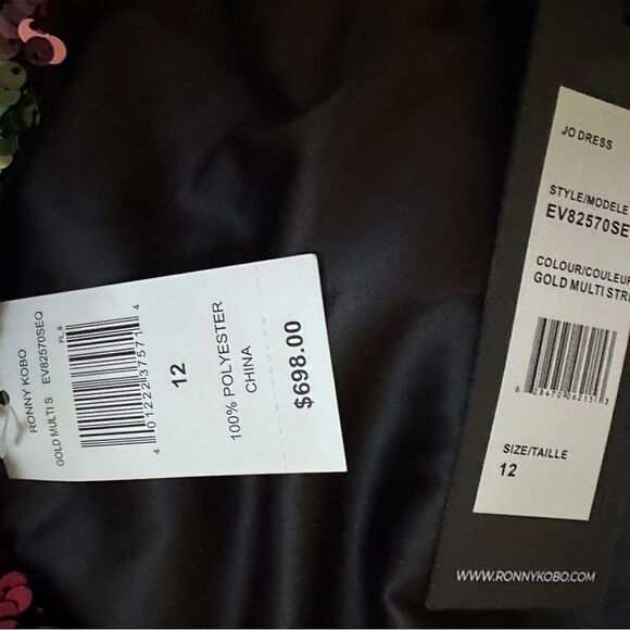 Revolve Ronny Kobo Jo Gold Multicolor Sequin halter cocktail mini dress - 12 NWT - Picture 8 of 10